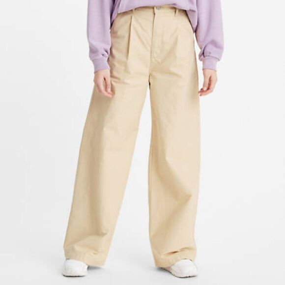 Levi's Premium Pleated High Loose Pants Beige Tan 26 X 30 Brand New Kakhi Tan - Picture 10 of 16